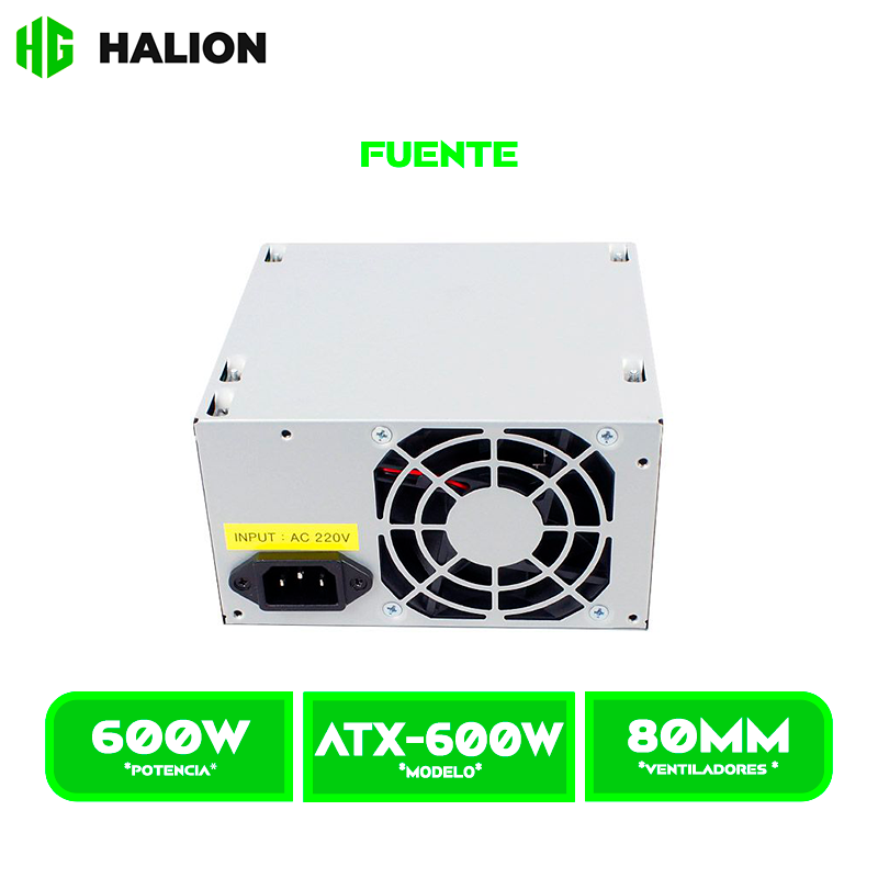 FUENTE DE PODER HALION ATX 600 WATT 24+4 PINES P8
