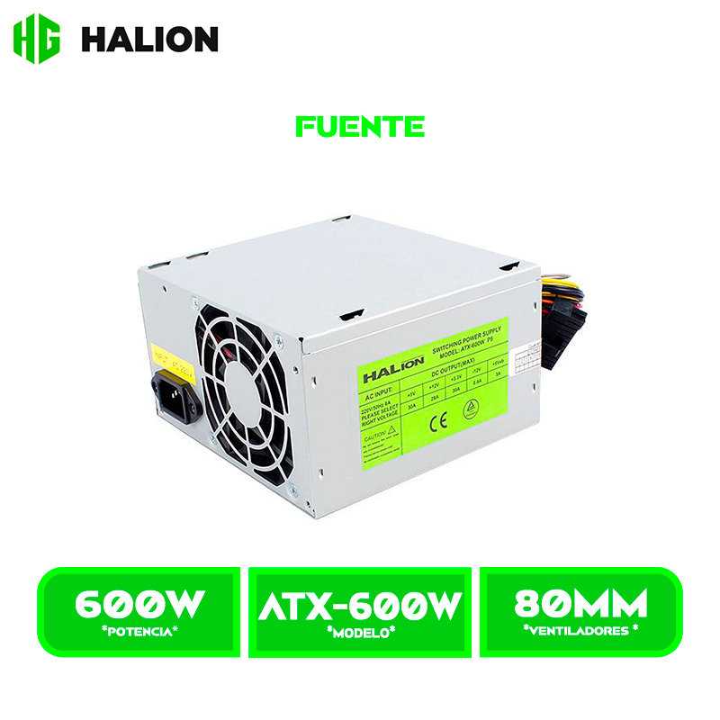FUENTE DE PODER HALION ATX 600 WATT 24+4 PINES P8