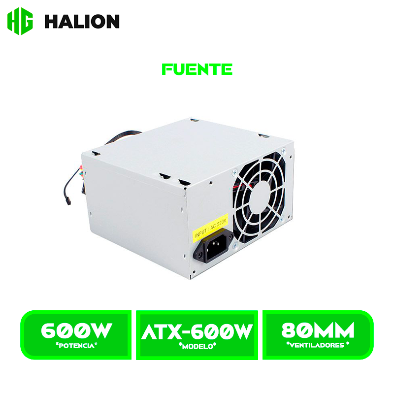 FUENTE DE PODER HALION ATX 600 WATT 24+4 PINES P8