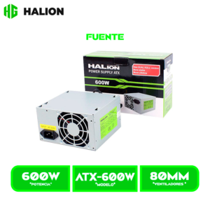 ATX-600W FUENTE DE PODER HALION ATX 600 WATT 24+4 PINES P8