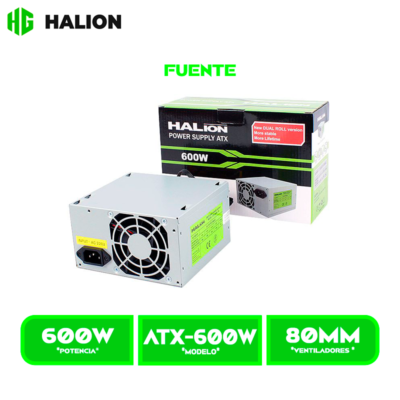 FUENTE DE PODER HALION ATX 600 WATT 24+4 PINES P8