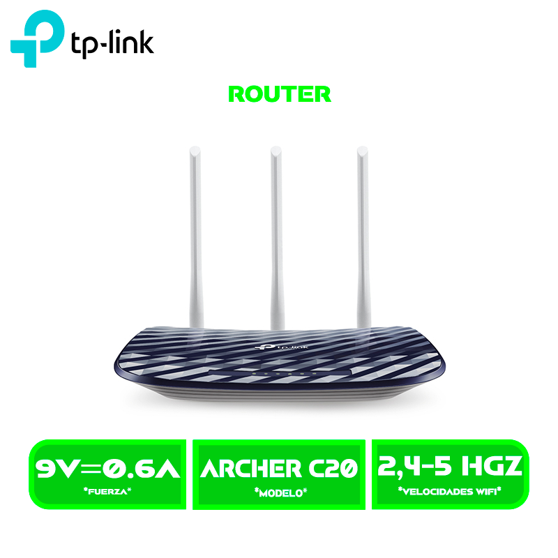 ROUTER TP-LINK ARCHER C20 AC750 WIRELESS DOBLE BANDA 3 ANTENAS