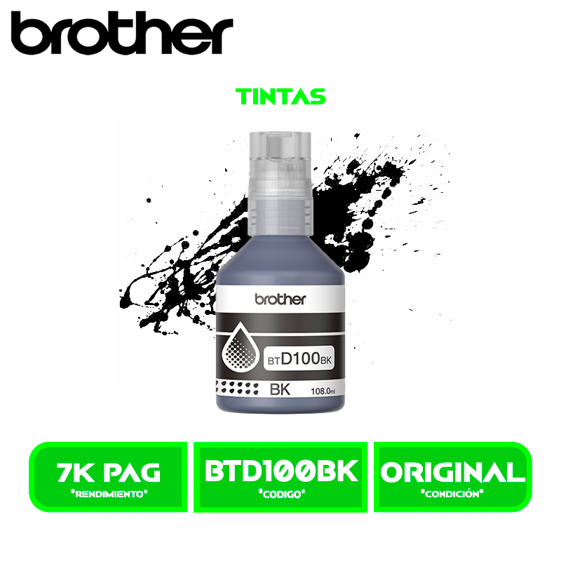 TINTA BROTHER BTD100BK BLACK T230D/T430DW/T530DW/T730DW/T830DW/T930DWv