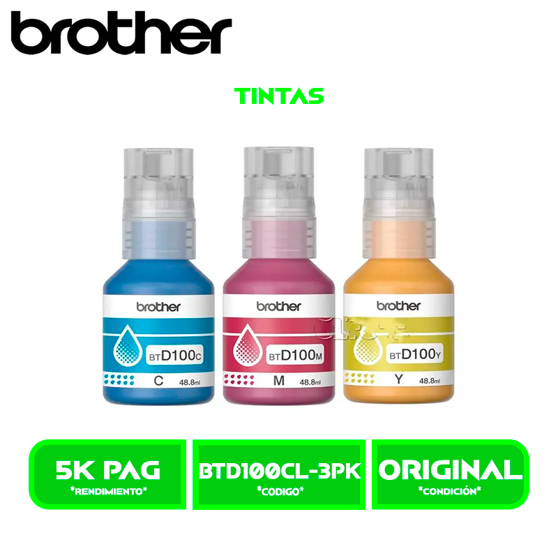 TINTA BROTHER TRI-PACK BTD100CL-3PK COLOR T430DW/T530DW/T730DW/T830DW/T930DW