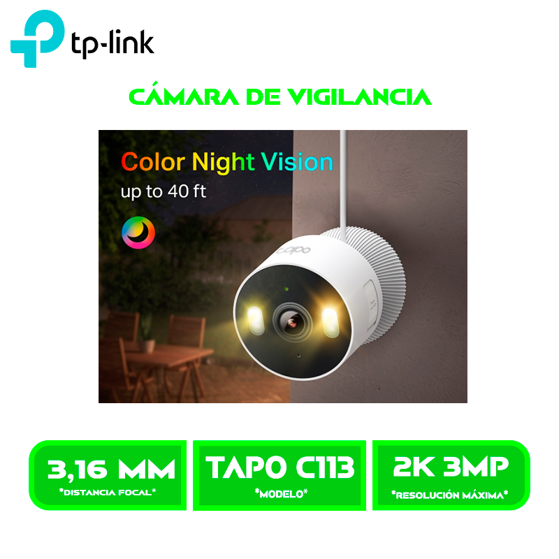 CAMARA DE VIGILANCIA TP-LINK TAPO C113 INDOOR/OUTDOOR HOME INTERIOR/EXTERIOR WI-FI, 2K (TAPOC113