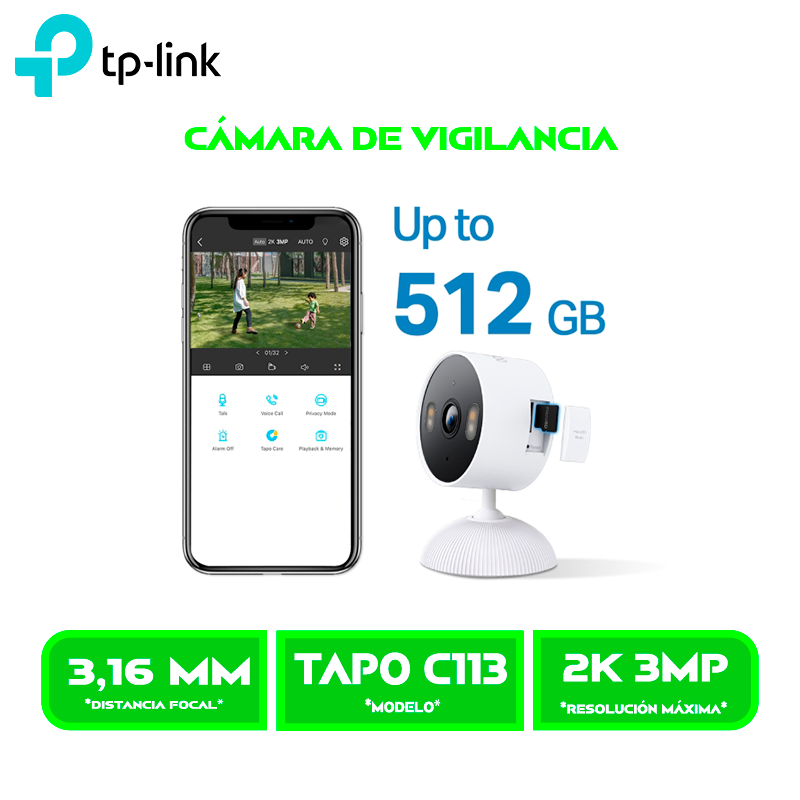 CAMARA DE VIGILANCIA TP-LINK TAPO C113 INDOOR/OUTDOOR HOME INTERIOR/EXTERIOR WI-FI, 2K (TAPOC113