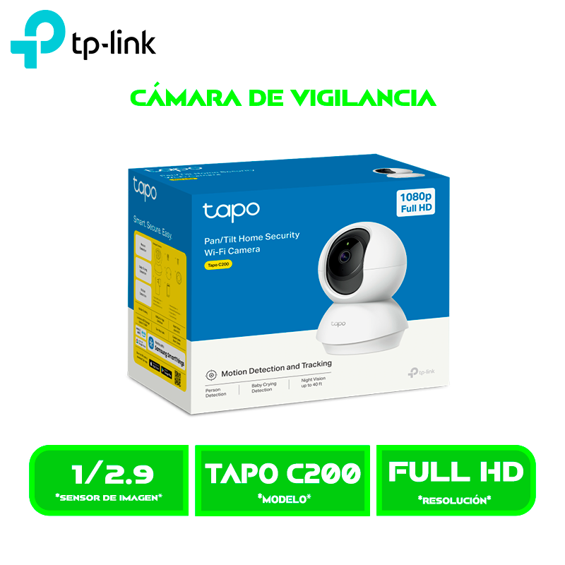 CAMARA DE VIGILANCIA TP-LINK TAPO C200 1080P FHD WI-FI, 360°, HORIZONTAL, VISION NOCTURNA (TAPO C200) HOGAR