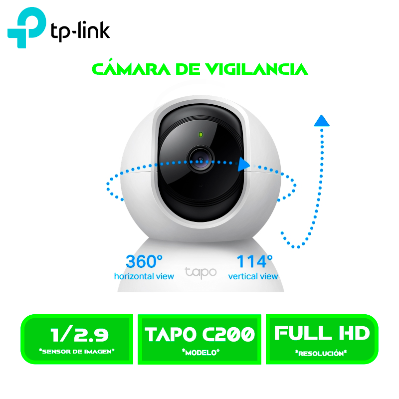 CAMARA DE VIGILANCIA TP-LINK TAPO C200 1080P FHD WI-FI, 360°, HORIZONTAL, VISION NOCTURNA (TAPO C200) HOGAR