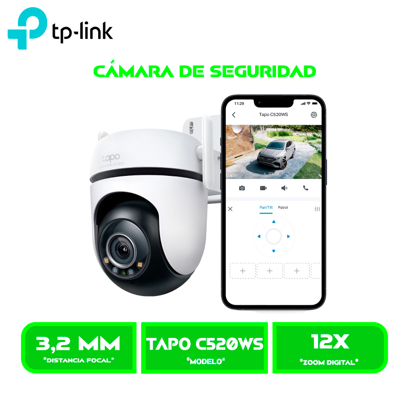 CAMARA DE SEGURIDAD TP-LINK TAPO Outdoor C520WS 4 MP 2560X1440 2K QHD AUDIO, INALAMBRICO WIFI 2.4GHZ RADIO - H.264 - CC 9V 360° (TAPO-C520WS) EXTERIOR