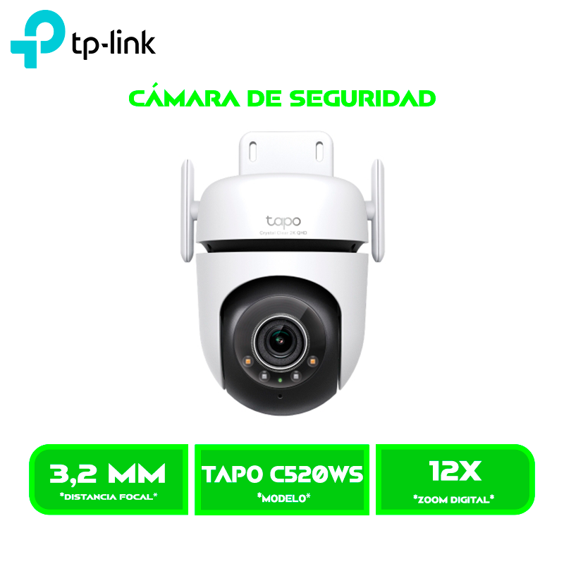 CAMARA DE SEGURIDAD TP-LINK TAPO Outdoor C520WS 4 MP 2560X1440 2K QHD AUDIO, INALAMBRICO WIFI 2.4GHZ RADIO - H.264 - CC 9V 360° (TAPO-C520WS) EXTERIOR