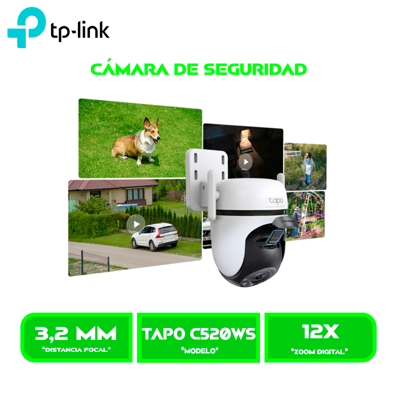 CAMARA DE SEGURIDAD TP-LINK TAPO Outdoor C520WS 4 MP 2560X1440 2K QHD AUDIO, INALAMBRICO WIFI 2.4GHZ RADIO - H.264 - CC 9V 360° (TAPO-C520WS) EXTERIOR