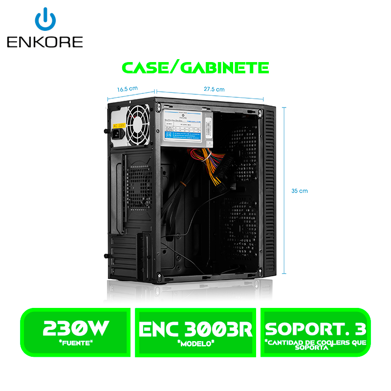 CASE ENKORE GAMER ENC 3003R 230W, 2FAN 12CM ARGB