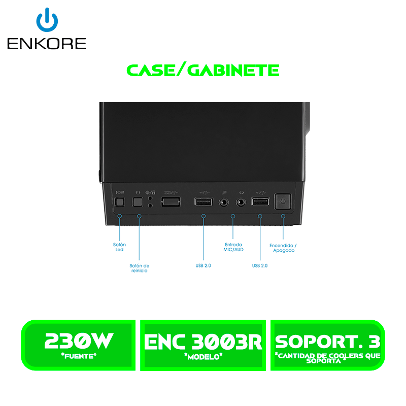 CASE ENKORE GAMER ENC 3003R 230W, 2FAN 12CM ARGB