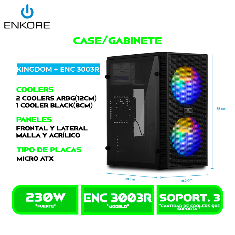 CASE ENKORE GAMER ENC 3003R 230W, 2FAN 12CM ARGB