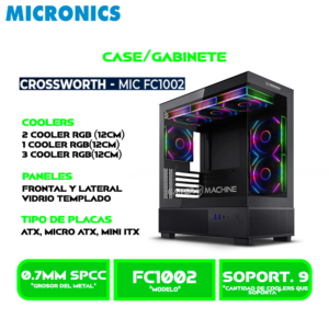 FC1002 CASE MICRONICS CROSSWORTH MIC FC1002 USB 3.0, 2FAN ARGB SIN FUENTE VIDRIO TEMPLADO MID TOWER BLACK