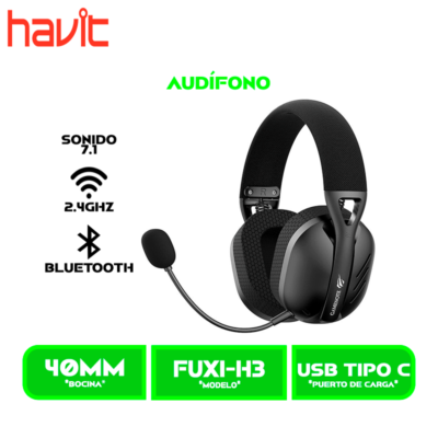 AUDIFONO HAVIT FUXI-H3 | BLUETOOTH- INALAMBRICO- USB | 7.1 | NEGRO