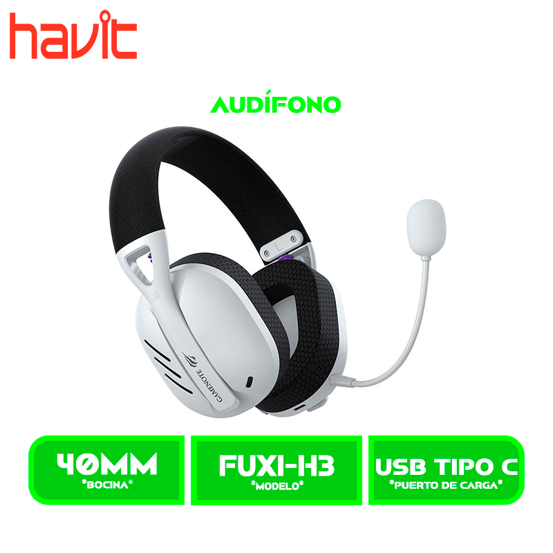 FUXI-H3 white 1 AUDIFONO HAVIT FUXI-H3 | BLUETOOTH- INALAMBRICO- USB | 7.1 | BLANCO - NEGRO