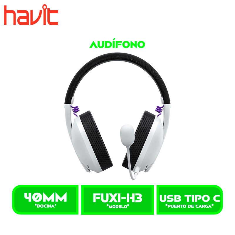 FUXI-H3 white 2 AUDIFONO HAVIT FUXI-H3 | BLUETOOTH- INALAMBRICO- USB | 7.1 | BLANCO - NEGRO