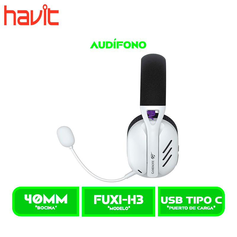 FUXI-H3 white 3 AUDIFONO HAVIT FUXI-H3 | BLUETOOTH- INALAMBRICO- USB | 7.1 | BLANCO - NEGRO