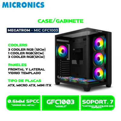 CASE MICRONICS MEGATRON MIC GFC1003 7FAN ARGB SIN FUENTE VIDRIO TEMPLADO BLACK
