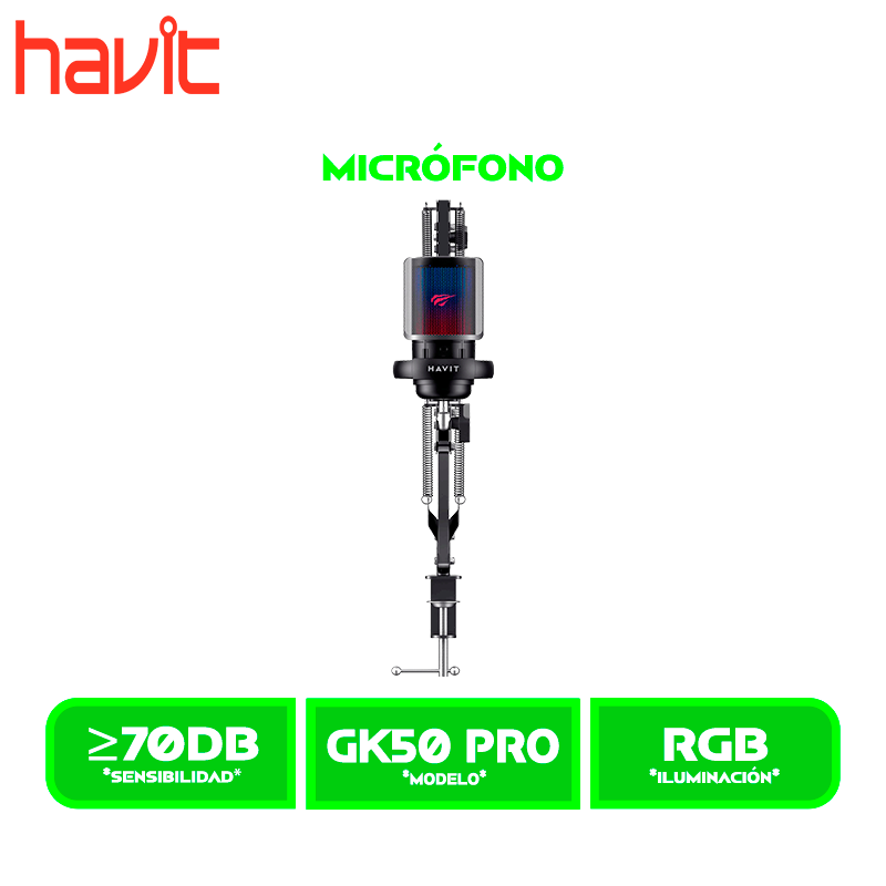 MICROFONO HAVIT GAMENOTE GK50 PRO, RGB, BLACK