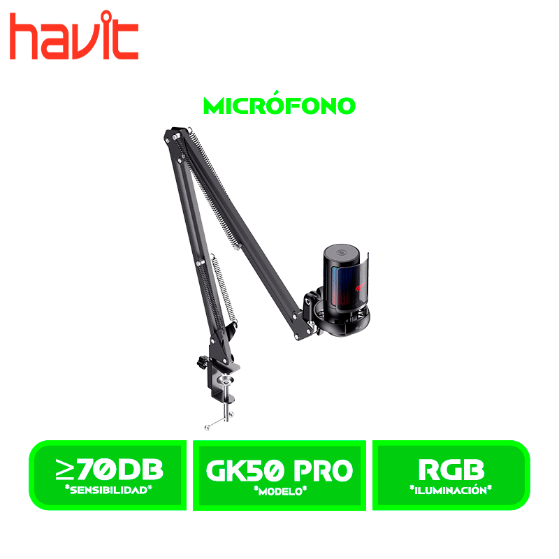 MICROFONO HAVIT GAMENOTE GK50 PRO, RGB, BLACK