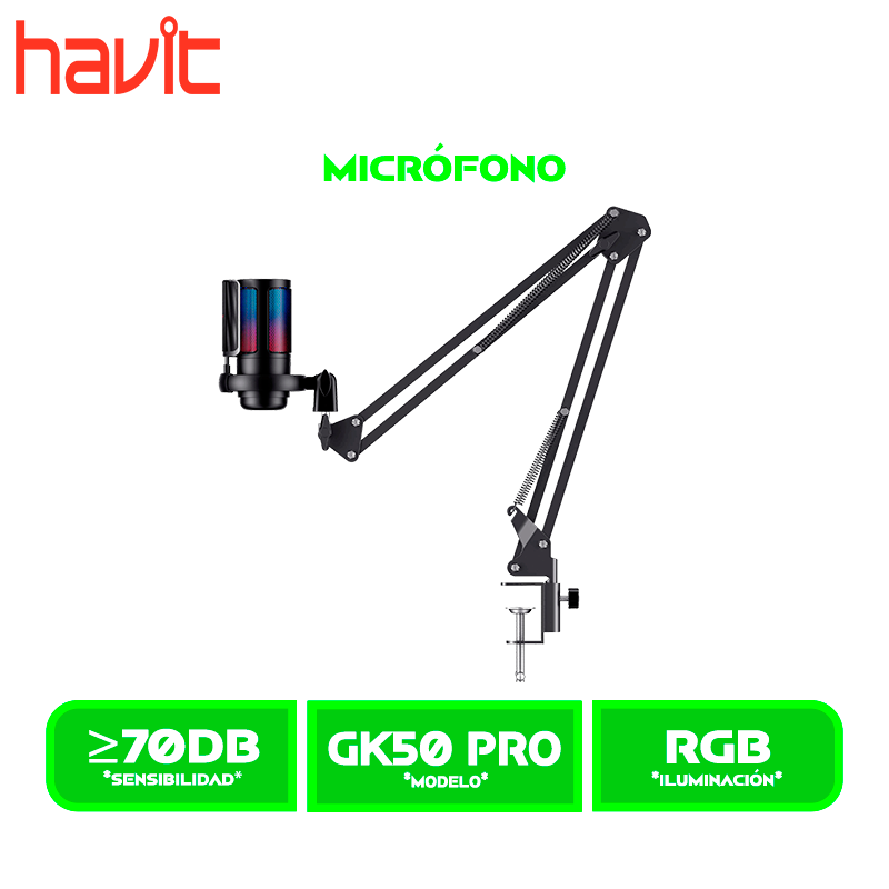 MICROFONO HAVIT GAMENOTE GK50 PRO, RGB, BLACK