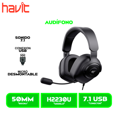 AUDIFONO C/MICROFONO HAVIT 7.1 GAMER H2230U USB BLACK