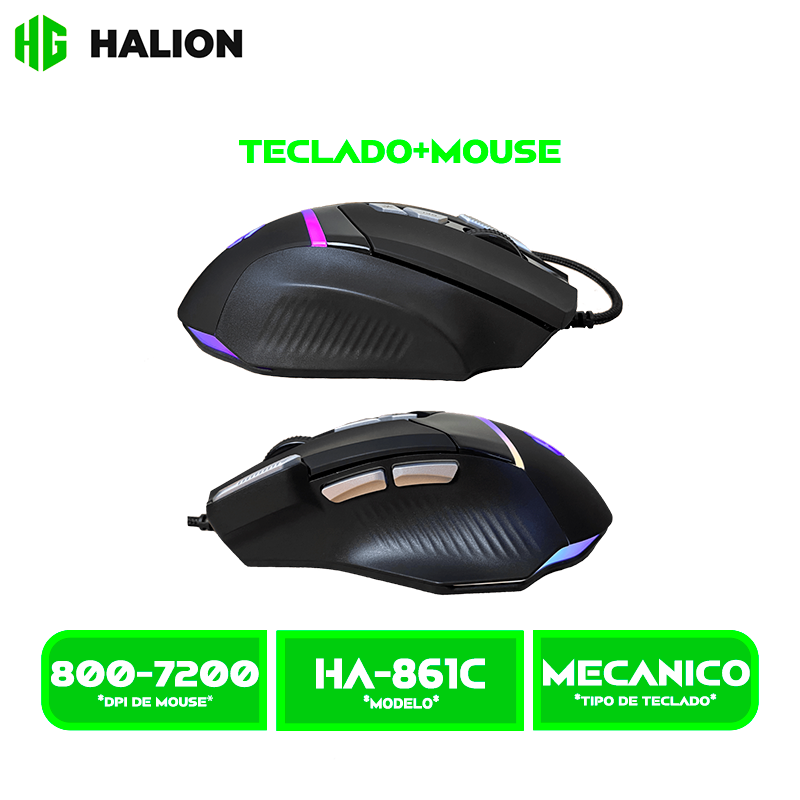 TECLADO+MOUSE HALION PEGASO MECANICO (HA-861C) RAINBOW MOUSE 7200 DPI RGB