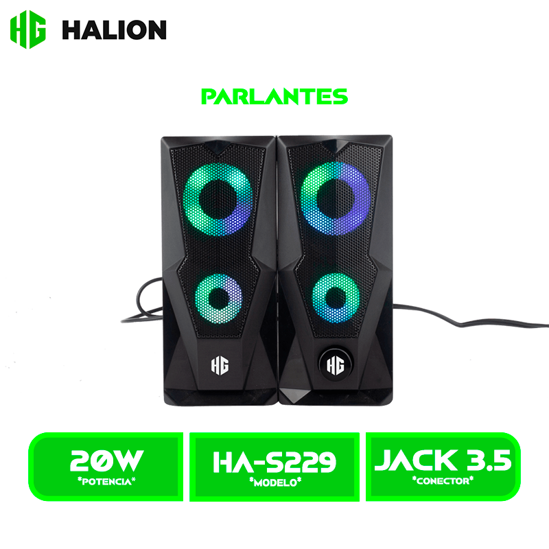 PARLANTE HALION GAMER HA-S229 USB, LED 7 COLORES