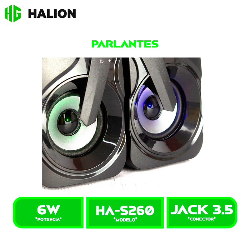 PARLANTE HALION GAMER USB 2.0 HA-S260, 7 COLORES LED