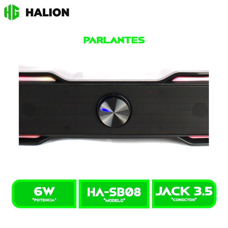 PARLANTE HALION GAMER BARRA HA-SB08 LED RGB BT