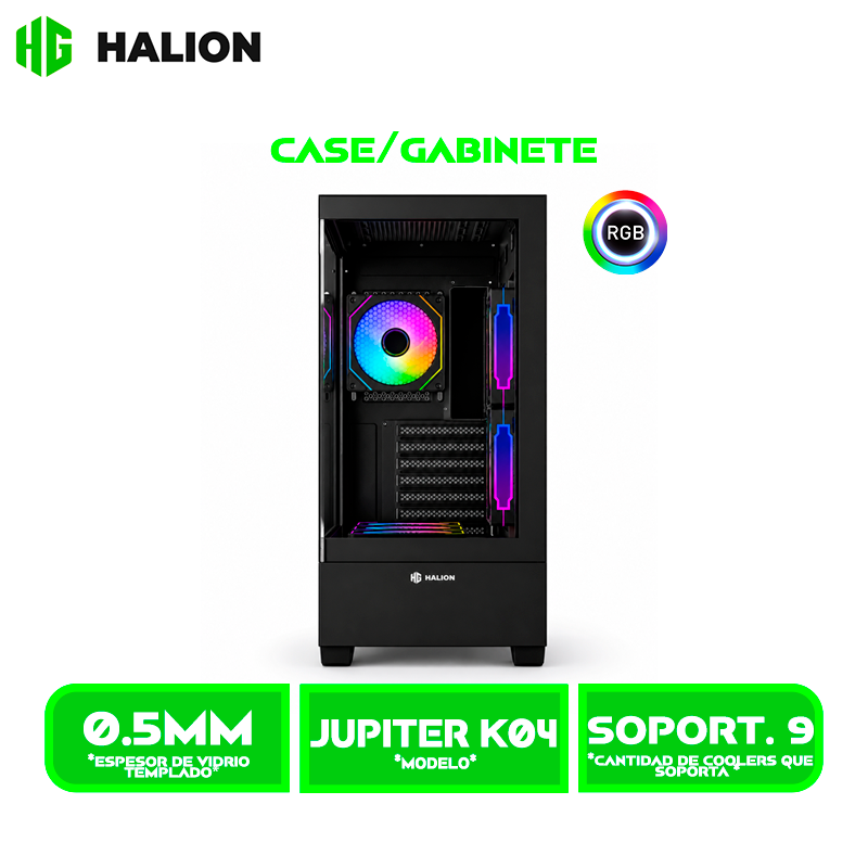 CASE HALION GAMER ATX FISH TANK JUPITER K04 6XARGB  BLACK SIN FUENT