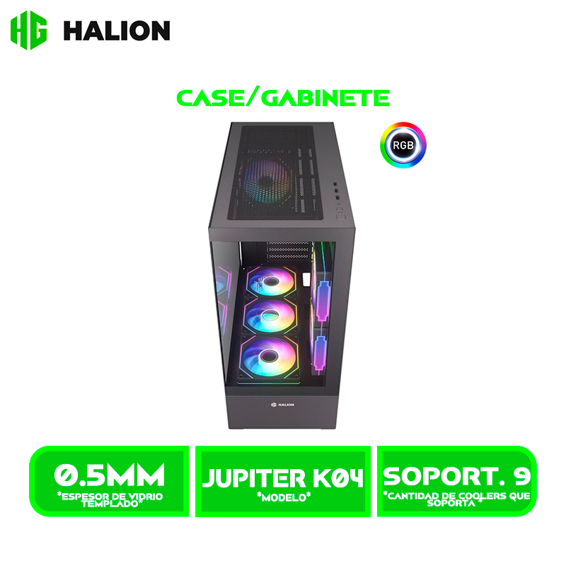 CASE HALION GAMER ATX FISH TANK JUPITER K04 6XARGB  BLACK SIN FUENT