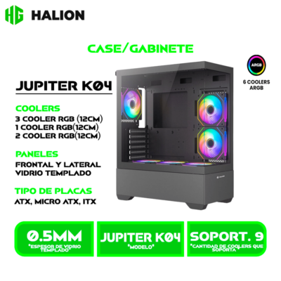 CASE HALION GAMER ATX FISH TANK JUPITER K04 6XARGB  BLACK SIN FUENT