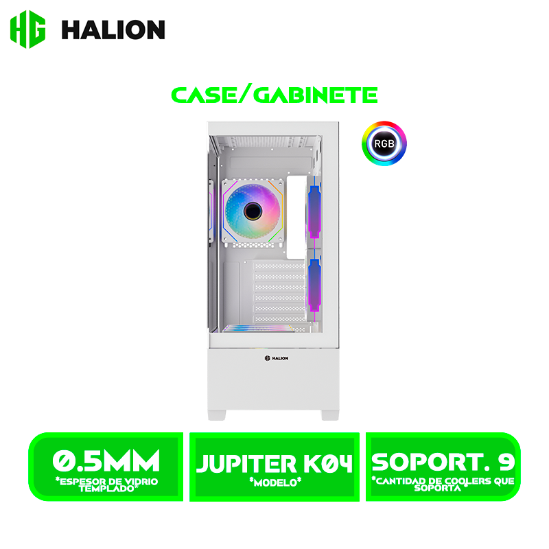 CASE HALION GAMER ATX FISH TANK JUPITER K04 6XARGB WHITE SIN FUENTE