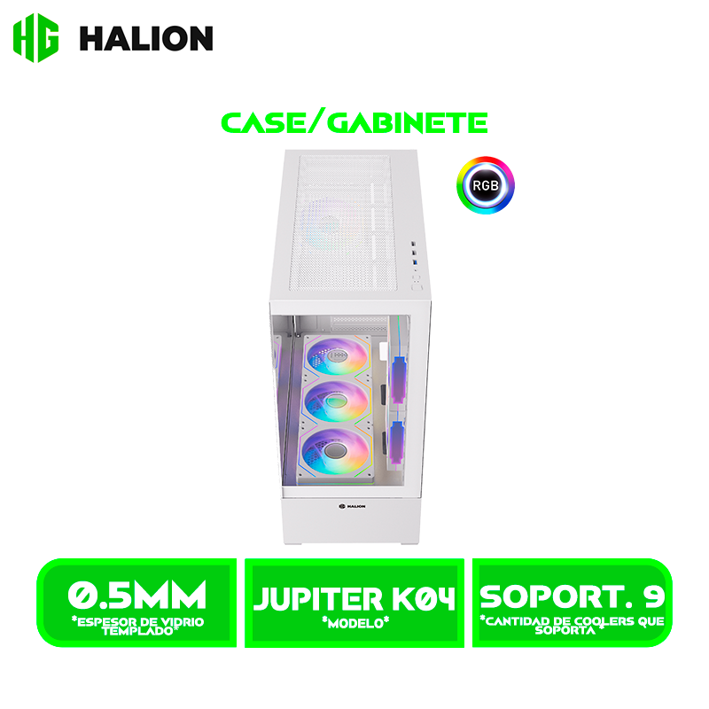 CASE HALION GAMER ATX FISH TANK JUPITER K04 6XARGB WHITE SIN FUENTE