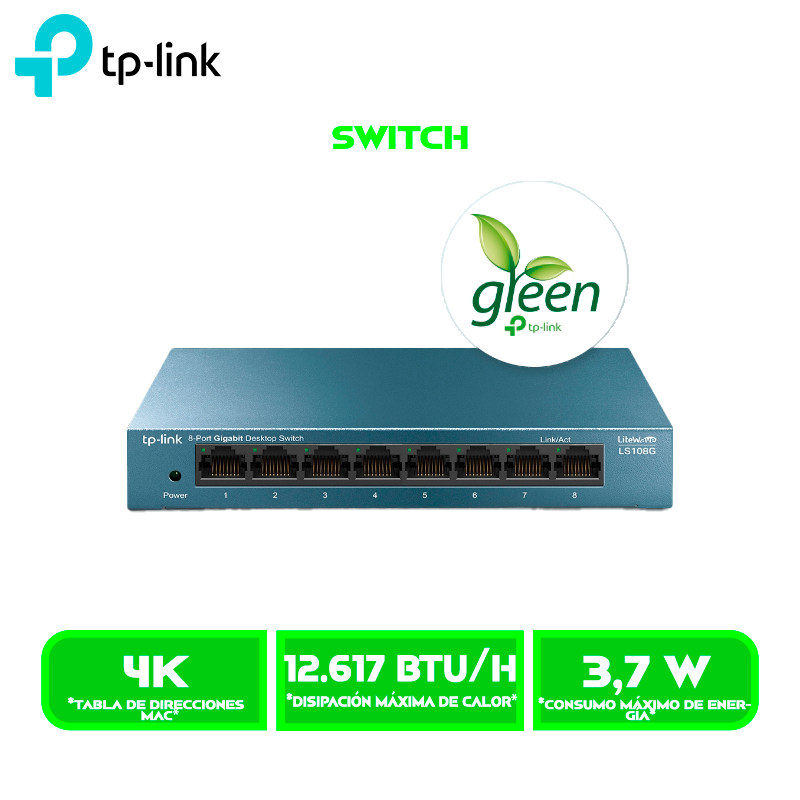 SWITCH TP-LINK LS108G 8 PUERTOS, 10/100/1000 MBPS, GIGABIT, (TL-LS108G)