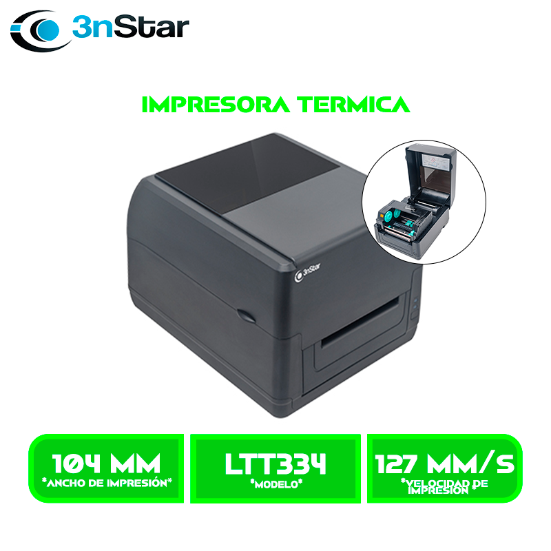 IMPRESORA DE ETIQUETAS 3NSTAR TERMICAS (LTT334) 1D/2D 127 mm/s SOPORTA CINTAS 300m/,104mmX1778 mm, INTERFAZ, USB, ETHERNET