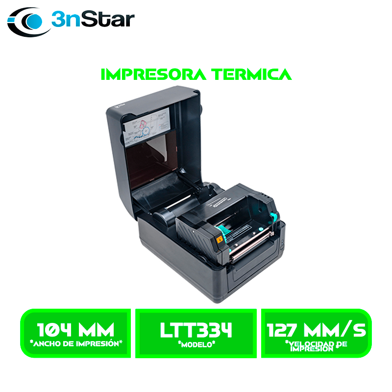 IMPRESORA DE ETIQUETAS 3NSTAR TERMICAS (LTT334) 1D/2D 127 mm/s SOPORTA CINTAS 300m/,104mmX1778 mm, INTERFAZ, USB, ETHERNET