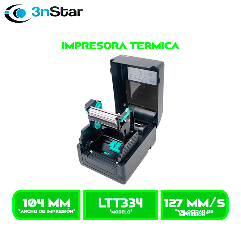 IMPRESORA DE ETIQUETAS 3NSTAR TERMICAS (LTT334) 1D/2D 127 mm/s SOPORTA CINTAS 300m/,104mmX1778 mm, INTERFAZ, USB, ETHERNET