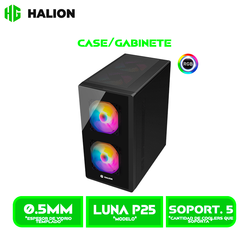 CASE HALION LUNA P25, 3 COOLER RGB, V/TEMPLADO SIN FUENTE