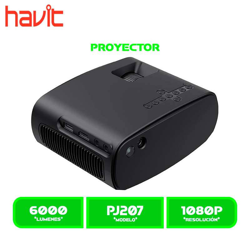 PROYECTOR HAVIT (PJ207) BLACK 160 ANSI 6000 LUMENES 2.69" LCD DISPLAY 1080P WIFI HDMI, AV CABLE C/