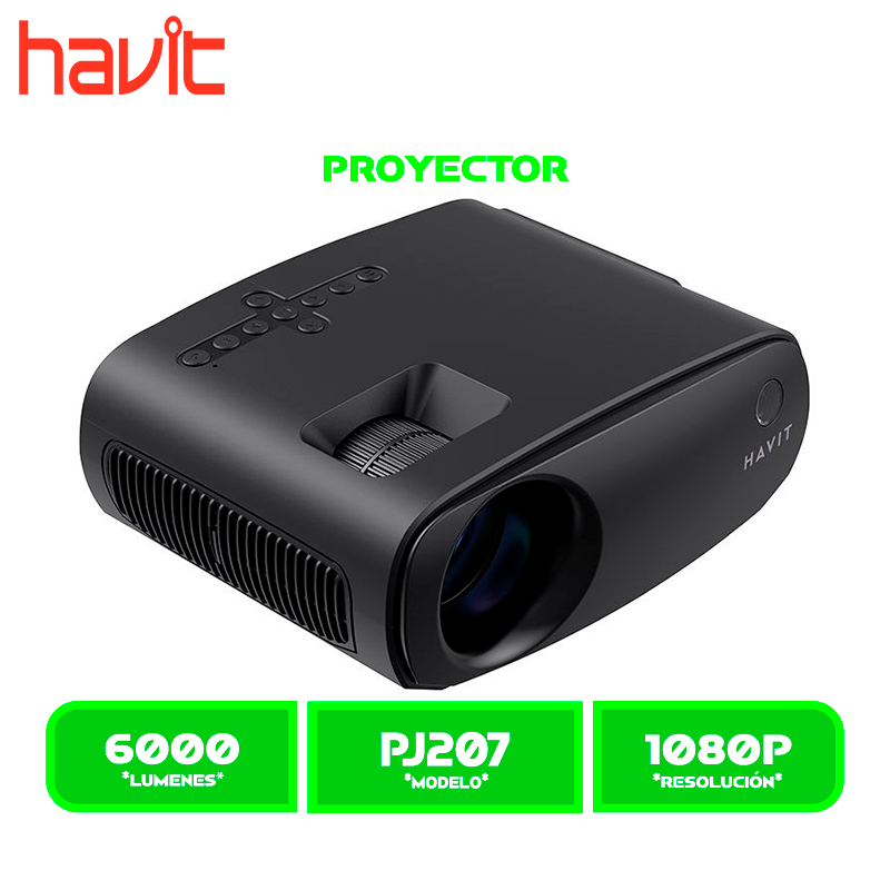 PROYECTOR HAVIT (PJ207) BLACK 160 ANSI 6000 LUMENES 2.69" LCD DISPLAY 1080P WIFI HDMI, AV CABLE C/
