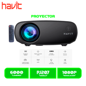 PROYECTOR HAVIT (PJ207) BLACK 160 ANSI 6000 LUMENES 2.69" LCD DISPLAY 1080P WIFI HDMI, AV CABLE C/