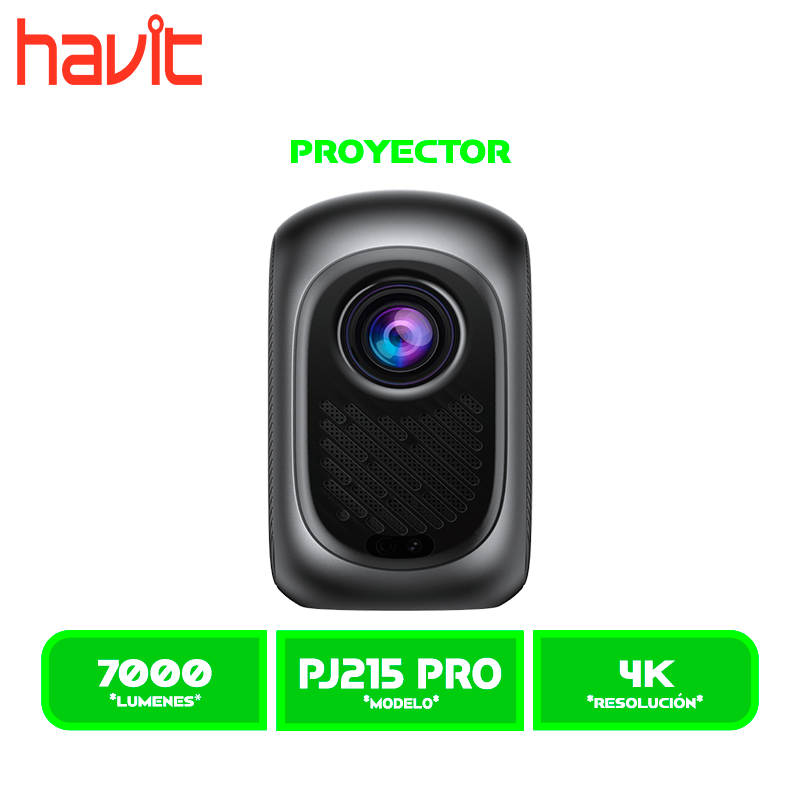 PROYECTOR HAVIT (PJ215 PRO) BLACK 1280X720 ANSI 250 LUMENES| ANDROID-TV 9.0 SOPORTA 4K SPEAKER, 150", AV, WIFI