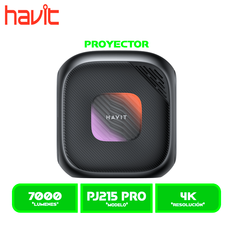 PROYECTOR HAVIT (PJ215 PRO) BLACK 1280X720 ANSI 250 LUMENES| ANDROID-TV 9.0 SOPORTA 4K SPEAKER, 150", AV, WIFI