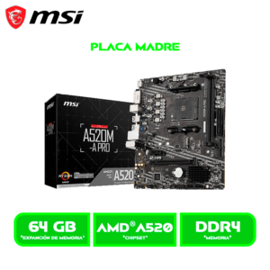 PLACA MSI A520M-A PRO, AM4 AMD DDR4 PCI 3.0, NVME M.2