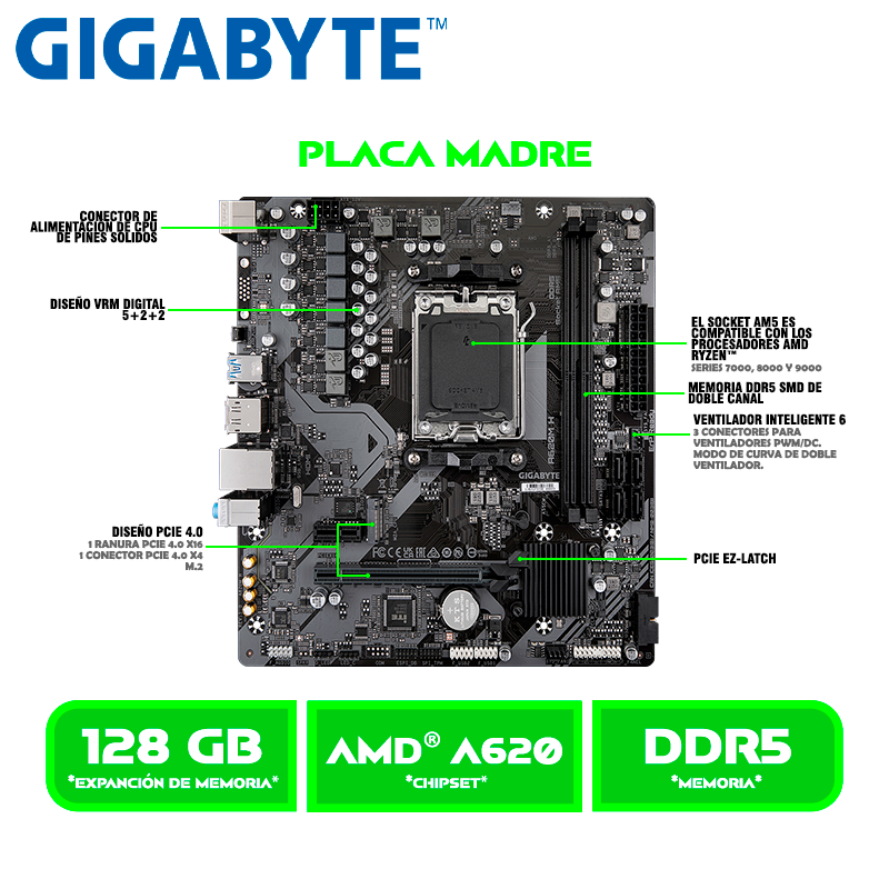 PLACA GIGABYTE A620M H DDR5 AMD SOCKET AM5