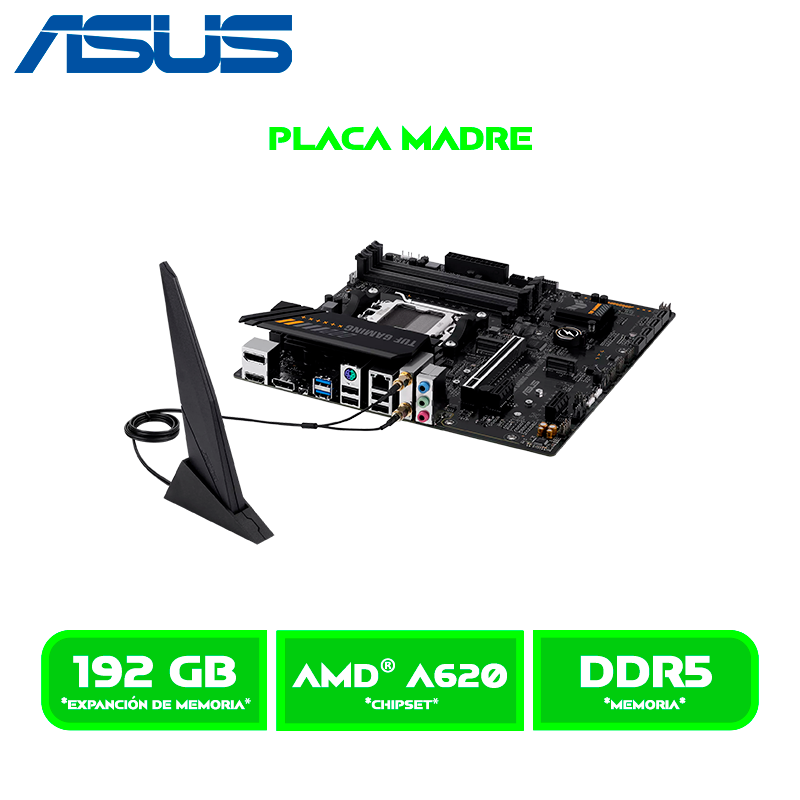 PLACA ASUS TUF GAMING A620M-PLUS / WIFI / AM5 / DDR5 / HDMI-DP-USB 3.2-M.2-SATA 6 Gbps